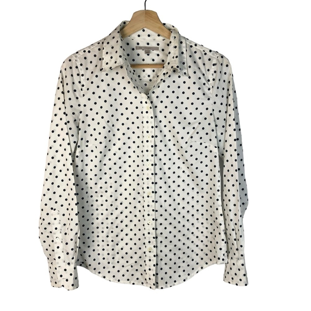 Gap White & Black Polka Dot Long‎ Sleeve Button Down XS